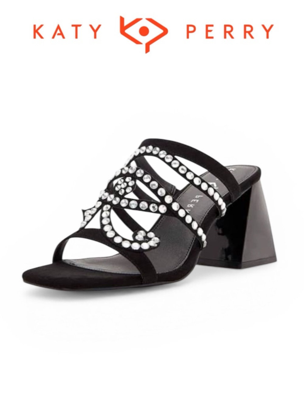 KATY PERRY THE LAYLA EYE OF HORUS BLOCK HEELS BLACK RHINESTONE SANDALS **NIB**